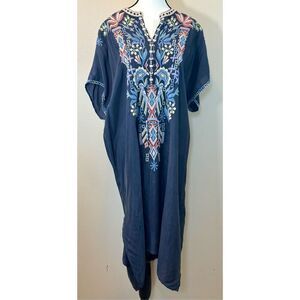 Johnny Was Biya Lania Blue-Gray Embroidered Tunic Midi Women’s Dress Medium